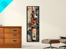 Urban Graffiti Canvas Print with Orange and Teal Accents, Long Narrow Wall Art for Contemporary Home or Living Room Decor