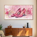 Pink Heels Painting Framed Canvas Print, Feminine Art Gift Idea, Light Pink Wall Art, Cottagecore Decor, Rustic Original Artwork