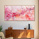 Vibrant Cherry Blossom Canvas Print | Pink Orange Wall Art | Spring Inspired Artwork | Living Room Above Sofa Decor | Horizontal Art