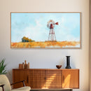 Rustic Windmill Framed Canvas Print Perfect Above Sofa Farmhouse Art Panoramic Artwork Wabi Sabi Inspired Bedroom Horizontal Wall Art