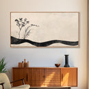 Minimalist Nature Framed Canvas Print, Wabi Sabi Wall Art Above Sofa Decor, Rustic Botanical Artwork Idea Horizontal Bedroom Decor