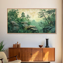 Green Forest Serenity Framed Canvas Print with Mountain Landscape Art and Sage Green Wall Art Perfect Living Room Rustic Decor