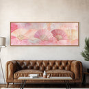 Japanese Fan Inspired Canvas Print, Pink Wall Art with Delicate Oriental Touch, Long Narrow Wall Decor, Modern Cottagecore Aesthetic