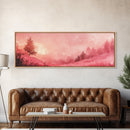 Misty Pink Landscape Canvas Print Forest at Dusk Painting Light Pink Wall Art Smoky Mountain Art Panoramic Art Bedroom Decor Gift