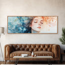 Moody Woman Portrait Framed Canvas Print - Abstract Cherry Blossom Painting, Fall Bedroom Art, Minimalist Wall Decor, Gift Idea For Her