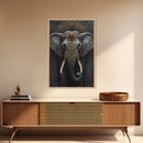 Ornate Elephant Kerala Mural Framed Canvas Print – Ganesh Wall Art, Sacred Geometry Art, Indian Inspired Decor Rustic Living Room Art