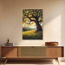 Vibrant Meadow Tree Canvas Print Rustic Wall Art Wildflower Landscape Painting Living Room Artwork Above Sofa Art Fall Decor