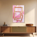 Golden Frames on Pink Canvas Print | Abstract Minimalist Wall Art | Rustic Gold Decor | Wabi Sabi Aesthetic | Living Room Accent | Gift Idea