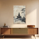 Serenity Silhouette Canvas Print Featuring Pine Tree Art, Rustic Neutral Zen Wall Art, Wabi Sabi Minimalist Decor for Peaceful Living