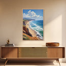 Panoramic Coastal Framed Canvas Print Blue Ocean View Nautical Landscape Art Extra Wide Wall Art Nautical Decor Living Room Beach Artwork