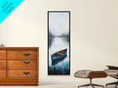 Blue Canoe on Lake, lake Tahoe art, nautical wall art, rustic decor, farmhouse art, framed canvas print, above sofa art