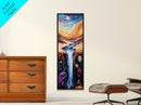 Surreal Waterfall, wabi sabi art, zen wall art, fantasy landscape, blue and green wall art, framed canvas print, panoramic art