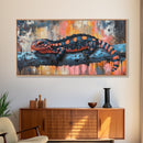 Vibrant Lizard Art, Graffiti Wall Art, Whimsical Art, Leopard Wall Art, Framed Canvas Print, Extra Wide Art, Living Room Art
