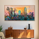 Dark romance painting, gothic art, framed canvas print, extra wide art, Halloween decor, whimsical art, spooky graveyard painting