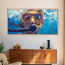 Scuba Diving Art, Coastal Decor, Ocean Wall Art, Framed Canvas Print, Nautical Painting, Beach Decor, Teal Wall Art