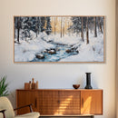 Birch Tree Painting, Snowy River Art, Winter Landscape, Framed Canvas Print, Farmhouse Art, Wabi Sabi Art, Tall Narrow Art