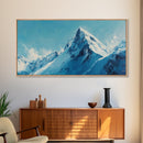 Mountain Painting, Blue and White Art, Snowy Peak Art, Framed Canvas Print, Rustic Decor, Minimalist Art, Extra Wide Art