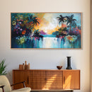 Tropical Sunset, Canvas Print, palm tree painting, coastal decor, wildflower painting, extra wide art, beach wall art