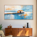 Dock, rustic barn, reflection, Canvas Print, barn landscape oil painting, coastal decor, nautical painting, panoramic art