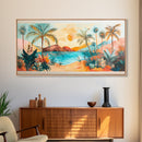 Tropical Sunset Art, Coastal Landscape Art, Boho Wall Art, Palm Tree Painting, Pink Orange Wall Art, Extra Wide Art, Canvas Print