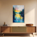 Golden Glow, lake Tahoe art, mountain painting, landscape painting, above bed wall art, framed canvas print, panoramic painting