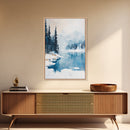 Snowy Mountain Scene, pine tree art, smoky mountain art, landscape painting, framed canvas print, rustic wall art, above sofa art