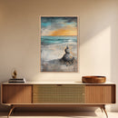 Zen Rock Stack Framed Canvas Print Coastal Wall Art, Beach Sunset Painting, Meditation Room Art, Tranquil Ocean Artwork, Boho Decor