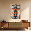 Totem Pole Art Framed Canvas Print Rustic Wall Decor Native American Art Tribal Home Decor Lodge Artwork Cabin Wall Art Southwest Boho