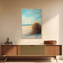 Beach Tumbleweed Painting Framed Canvas Print Coastal Wall Art Ocean Sand Decor Minimalist Art Boho Beach House Wall Accent
