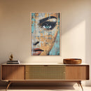 Blue Eye Portrait Canvas Print Realistic Face Painting Modern Wall Art Feminine Home Decor Urban Street Style Artwork Unique Gift