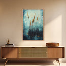 Golden Reeds Framed Canvas Print Minimalist Nature Art Tranquil Landscape Wall Decor Modern Aesthetic Living Room Home Gift