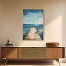 Wooden Dock on Water Framed Canvas Print | Lake House Wall Art | Tranquil Nature Painting | Rustic Cabin Decor | Boho Art
