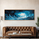 Frozen Ice Cave Landscape Canvas Print, Dark Blue Winter Wall Art, Arctic Home Decor, Modern Cool Tone Art, Office Artwork