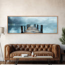 Misty Dock Landscape Framed Canvas Print Tranquil Lake Painting Minimalist Nature Art Calm Water Foggy Morning Bedroom Wall Art