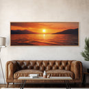 Golden Sunset, Serene Lake Painting, Tranquil Water Art, Nature Decor, Framed Canvas Print, Minimalist Style, Bedroom Artwork