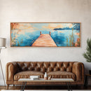 Wooden, Dock, Lake, Tranquility, Framed Canvas Print, Coastal Wall Art, Nature Painting, Bedroom Wall Art, Minimalist Art