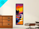 Boat Sunset, City Lights, Colorful Reflection, Waterfront View, Vibrant Colors, Modern Art, Urban Scene, Living Room, Canvas Print