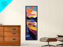 Sunset Boat, Vibrant Lake Art, Framed Canvas Print, Nautical Wall Decor, Colorful Water Reflection, Cabin Art, Living Room Art