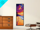 Tropical Beach, Sunset Landscape Art, Framed Canvas Print, Coastal Home Decor, Boho Beach Art, Living Room Wall Art, Summer Vibes