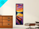 Wooden Canoe, Sunset Waters, Framed Canvas Print, Boho Wall Art, Lakehouse Decor, Vibrant Nature Painting, Living Room Artwork