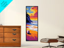 Beach Ball, Ocean Shore, Vibrant Sunset Art, Serene Seaside Print, Bold Beach House Decor, Relaxing Wall Aesthetic, Framed Canvas Print