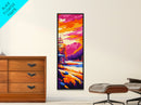 Sunset Cabin Scene, Framed Canvas Print, Vibrant Mountain Art, Lakeside Landscape, Cozy Lodge Decor, Nature Home Decor, Rustic Wall Art