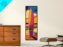 Vibrant Surfboard Art, Framed Canvas Print, Beach Wall Decor, Coastal Living Style, Summer Vibes, Tropical Artwork, Boho Home Decor