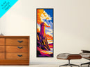 Castle On Cliff, Coastal Fantasy Art, Vibrant Sunset Painting, Framed Canvas Print, Medieval Tower, Colorful Wall Art, Living Room Decor