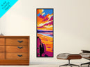 Cowboy Beach, Western Art, Framed Canvas Print, Sunset Coastal Decor, Rustic Wall Art, Vibrant Painting, Beach Aesthetic