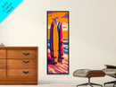 Retro Surfboards, Beach Wall Art, Vibrant Ocean Print, Colorful Coastal Decor, Living Room Art, Surf Aesthetic, Framed Canvas Print