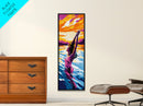 Joyful Swimmer, Vibrant Ocean Art, Summer Aesthetic Print, Coastal Decor, Colorful Beach Scene, Zen Meditation Art, Framed Canvas Print