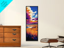 Scenic Prairie, Colorful Landscape, Sunset Reflection, Warm Nature Art, Framed Canvas Print, Office Decor, Cozy Autumn Aesthetic