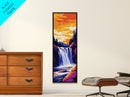 Waterfall Sunset, Bold Nature Art, Outdoor Lover Gift, Framed Canvas Print, Vibrant Landscape, Living Room Wall Decor, Cabin Art