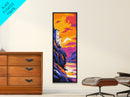 Cliffside House, Vibrant Mountain Art, Dreamy Sunset View, Framed Canvas Print, Unique Home Decor, Bold Landscape, Rustic Aesthetic